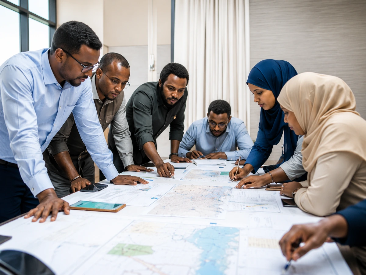 Somali consulting team collaborating around project plans